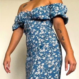 Blue and White Floral Zaful Mid-thigh Dress
